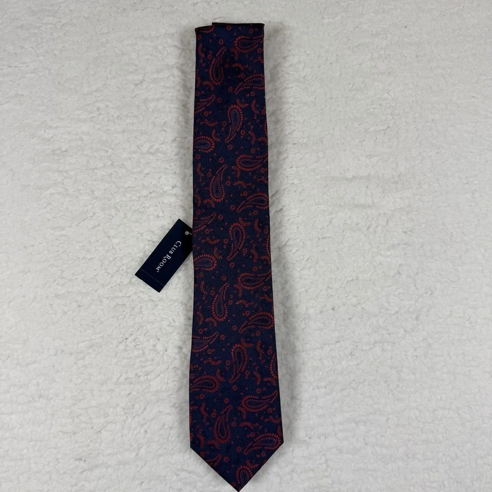 CLUB ROOM Men's Regular Tie ~ Navy Blue/Red ~ Paisley ~ NEW MSRP: $55.